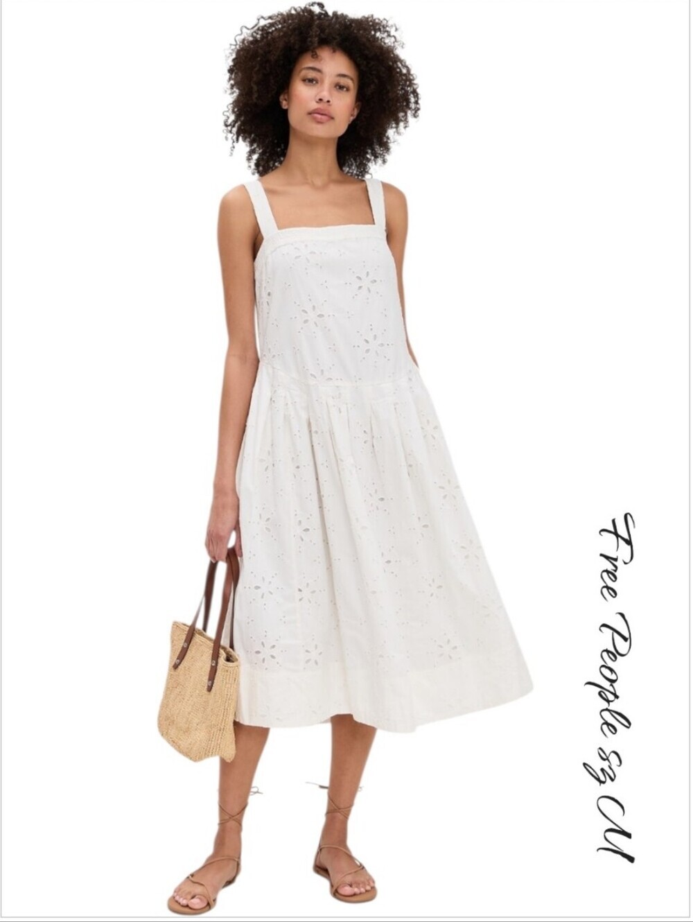 Free People Primavera Eyelet Midi Dress White Medium Boho Cottagecore Sundress